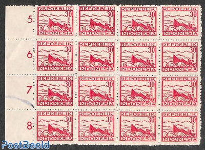 Java, ship sheetlet of 16 stamps
